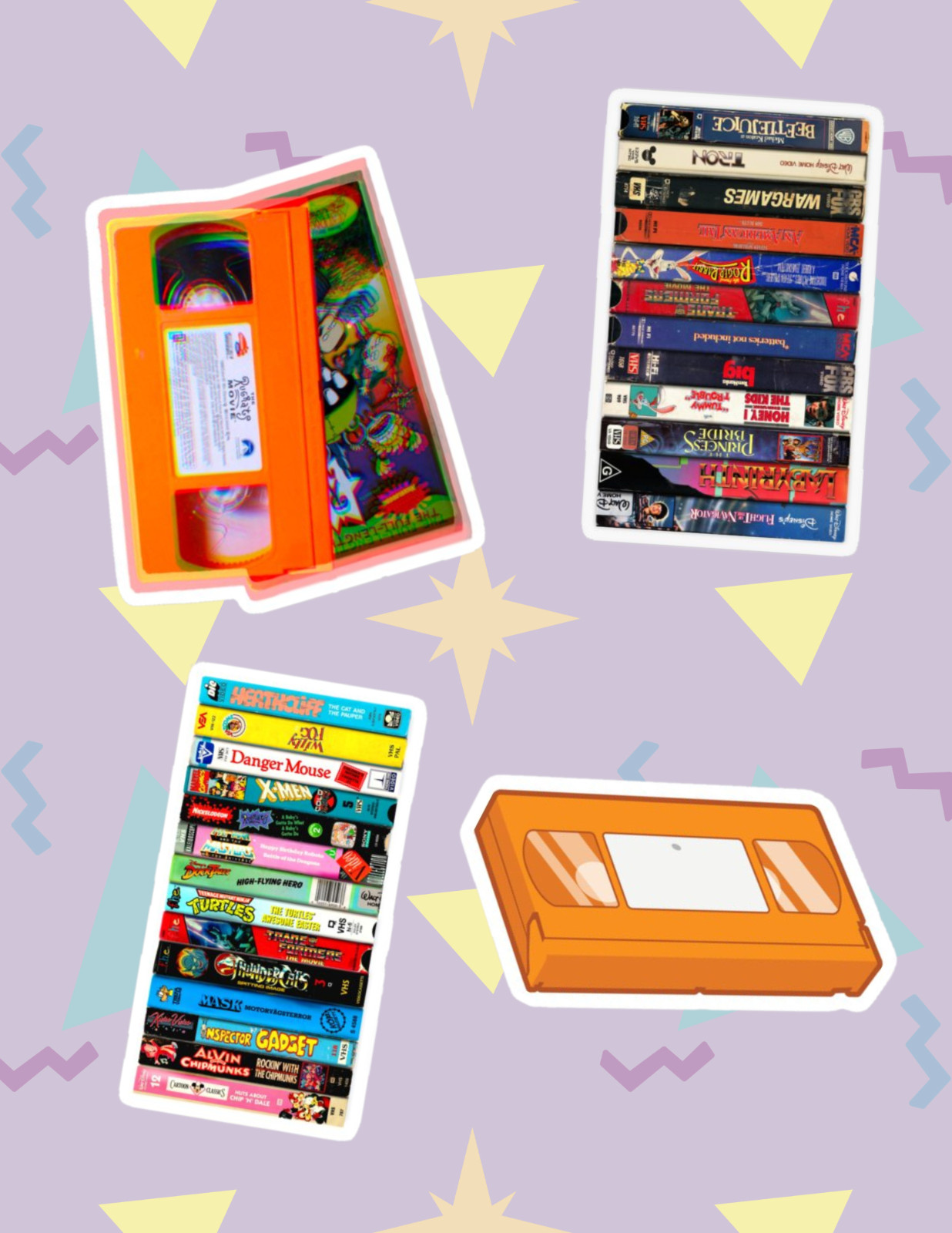 Kids VHS Retro 4pc Sticker Pack