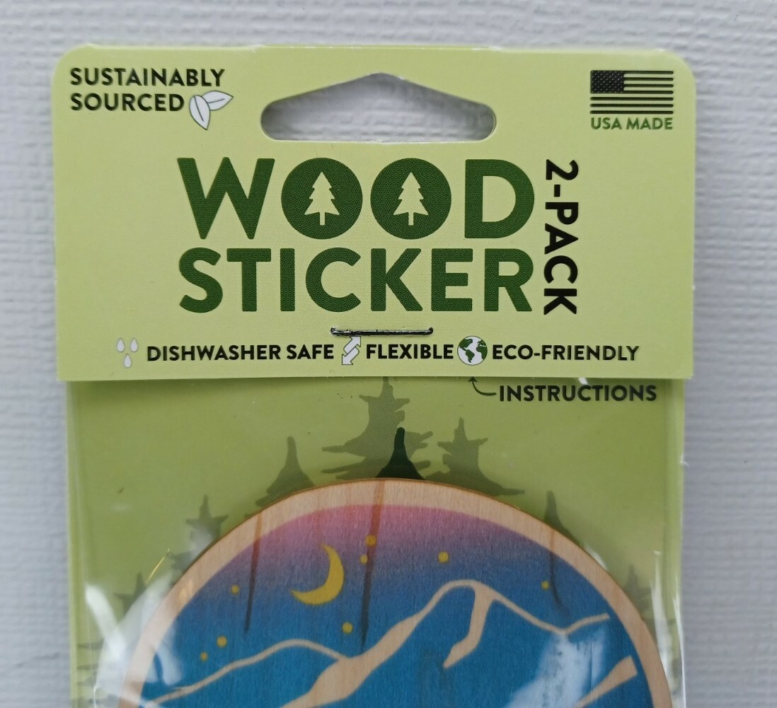Wood Sticker 2 Pack Decal Bottle Laptop Car USA Made Hiking Outdoors Eco
