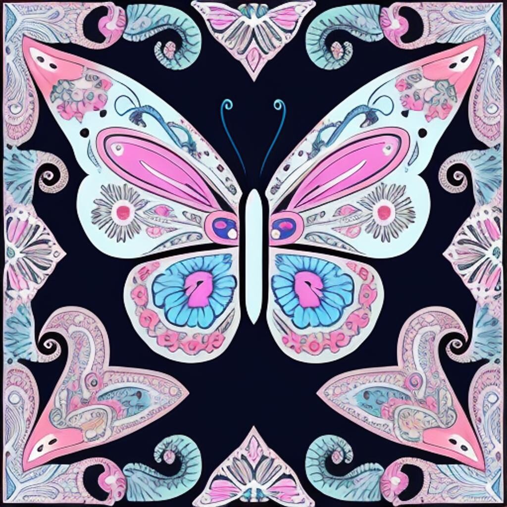 Folk Art Butterfly Sticker Colorful Paisley Blue Peace Design Cute (4 Inch)