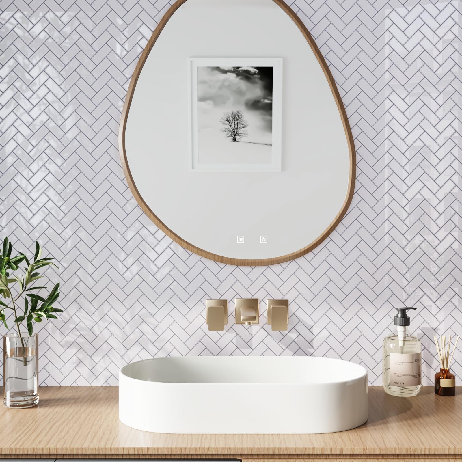 4 Sheets White Herringbone Peel and Stick Backsplash for Kitchen 12"x12" Peel…