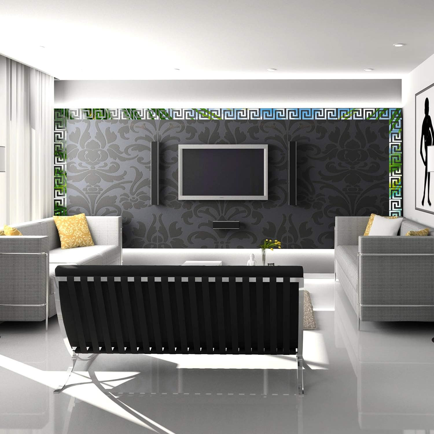 24 Pcs DIY Mirror Wall Stickers Removable Adhensive Geometric Greek Decals Peel