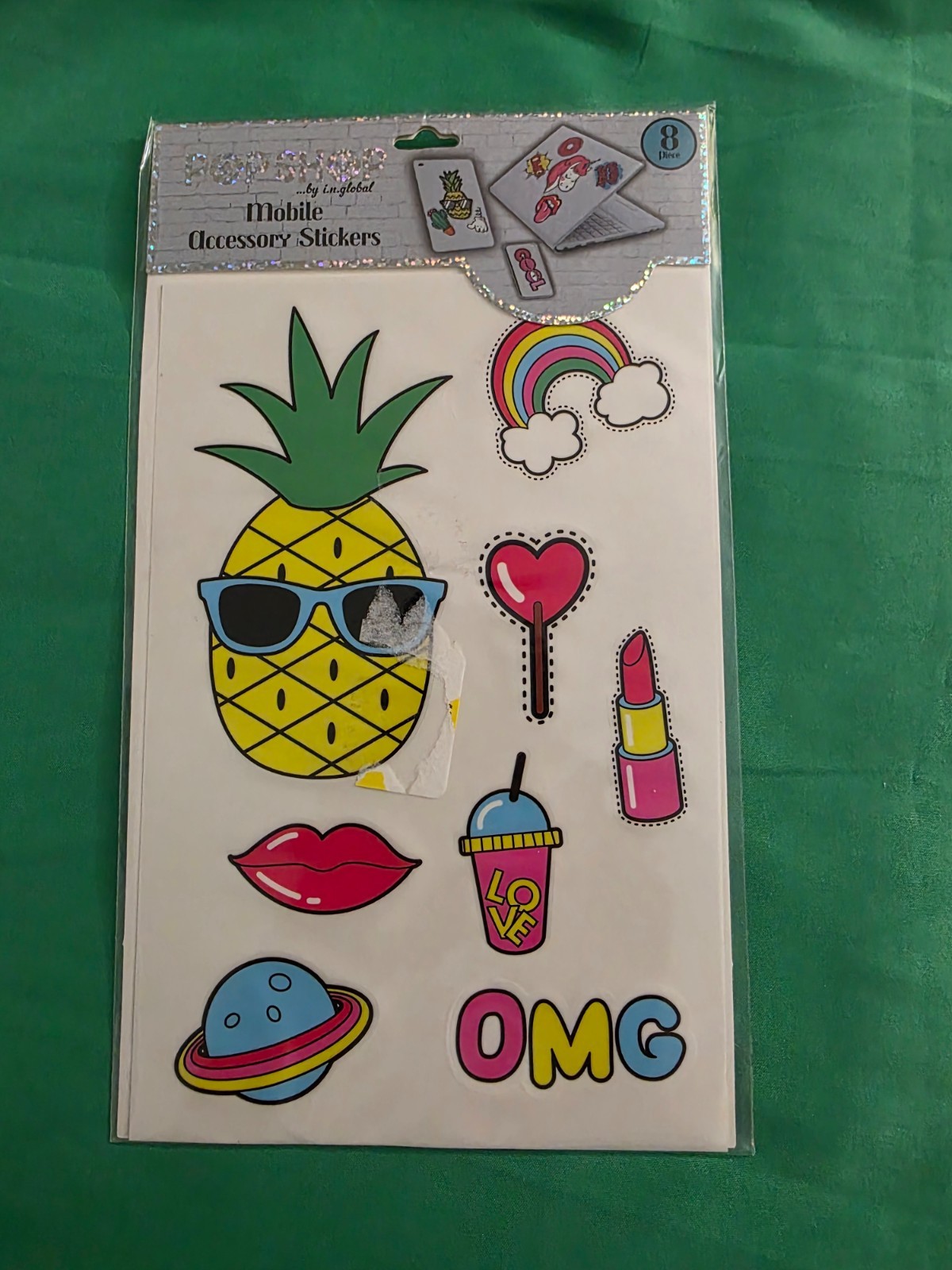 Pop Shop Mobile Accessory Stickers Pineapple OMG 8pc +Extra New Gift Pop Culture