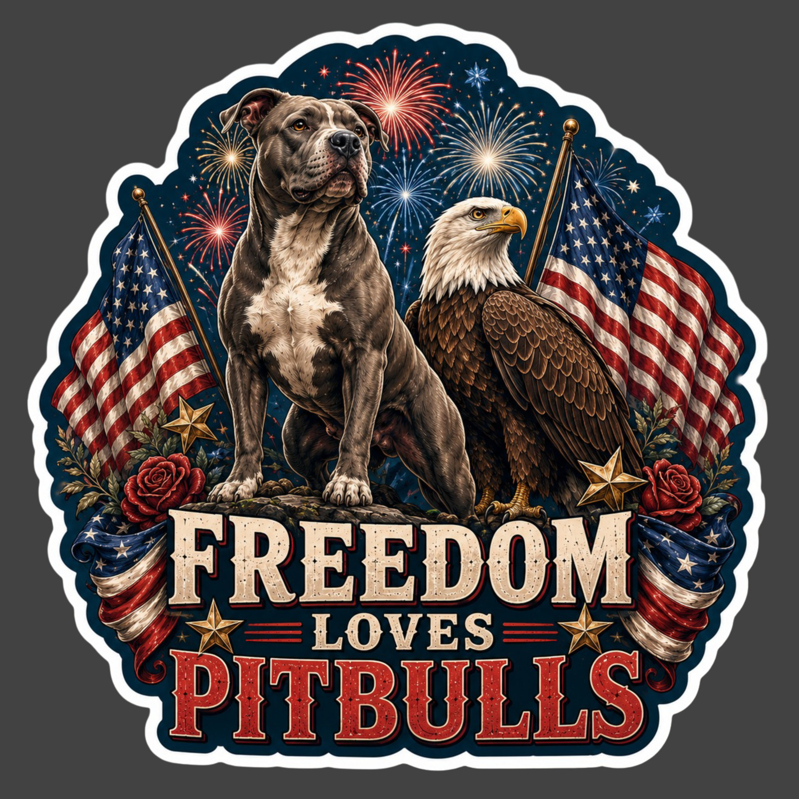 Pitbull Sticker Vinyl Decal Freedom Loves Pitbulls Patriotic Eagle USA