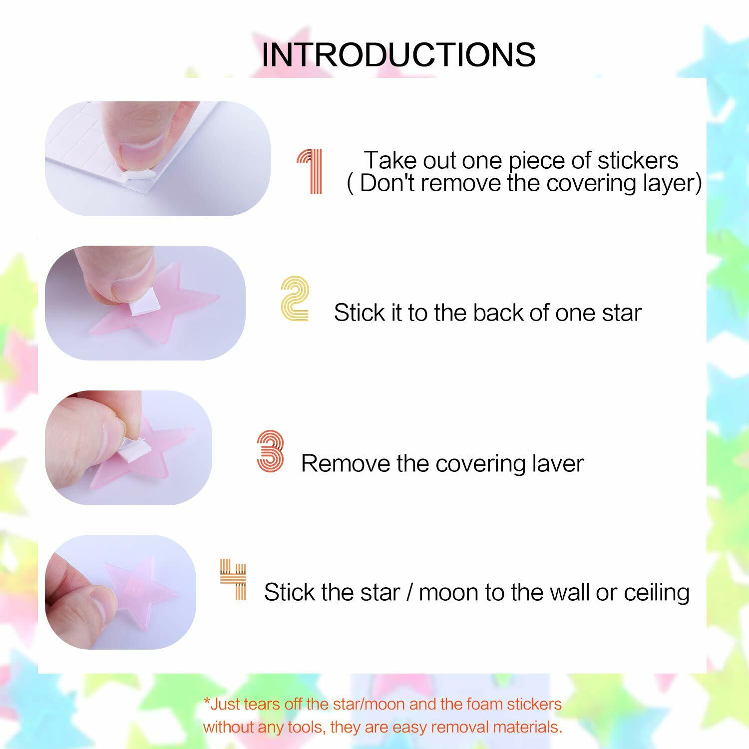 Multicolor 200 3D Wall Decals Glow In the Dark Star Blue Moon Kids Baby Stickers