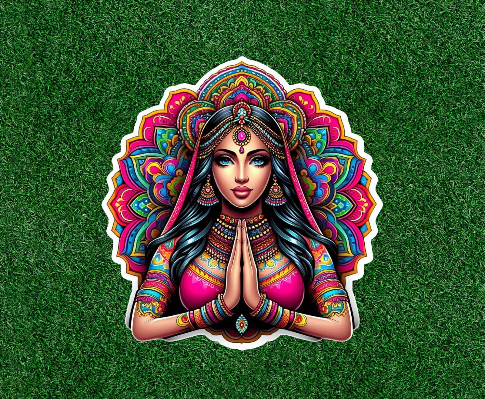 Indian Bride namaste prayer mandala design vinyl sticker – many sizes available