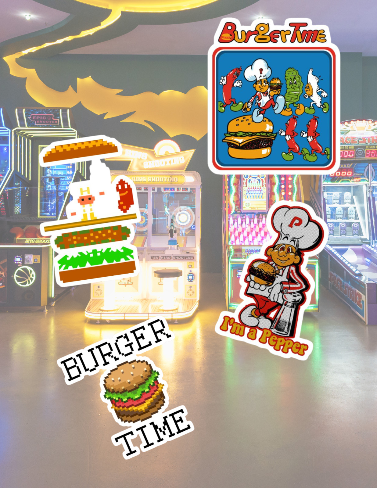 Burger Time Arcade Games 4pc Sticker Pack