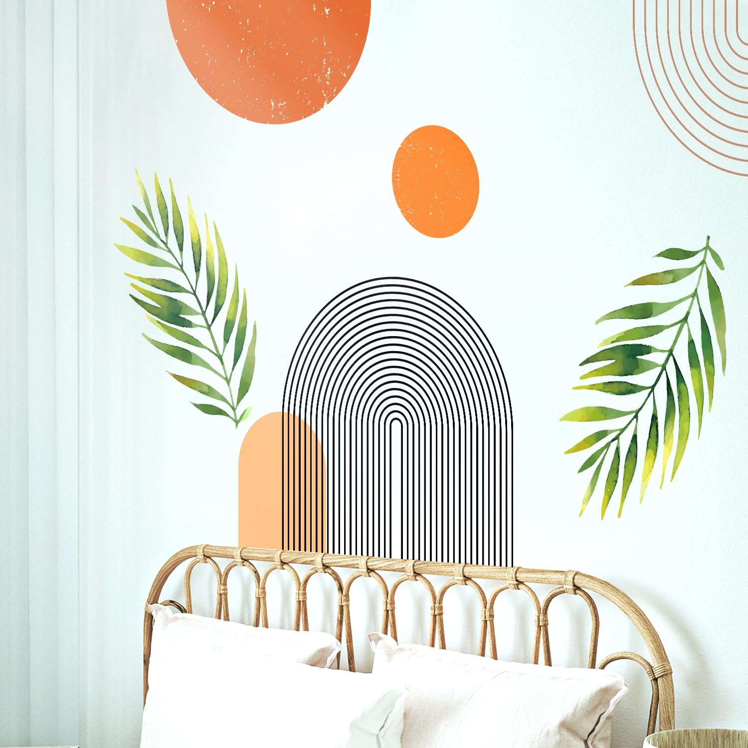 Boho Mid-Century Modern Wall Decals Peel and Stick, Large Archs Sun Vinyl Wal…