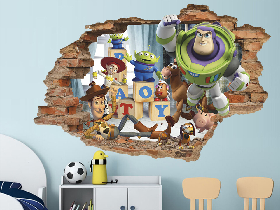Toys 3D Wall Decal, Wall Sticker, Woody, Andy, Buzz Lightyear, Decor