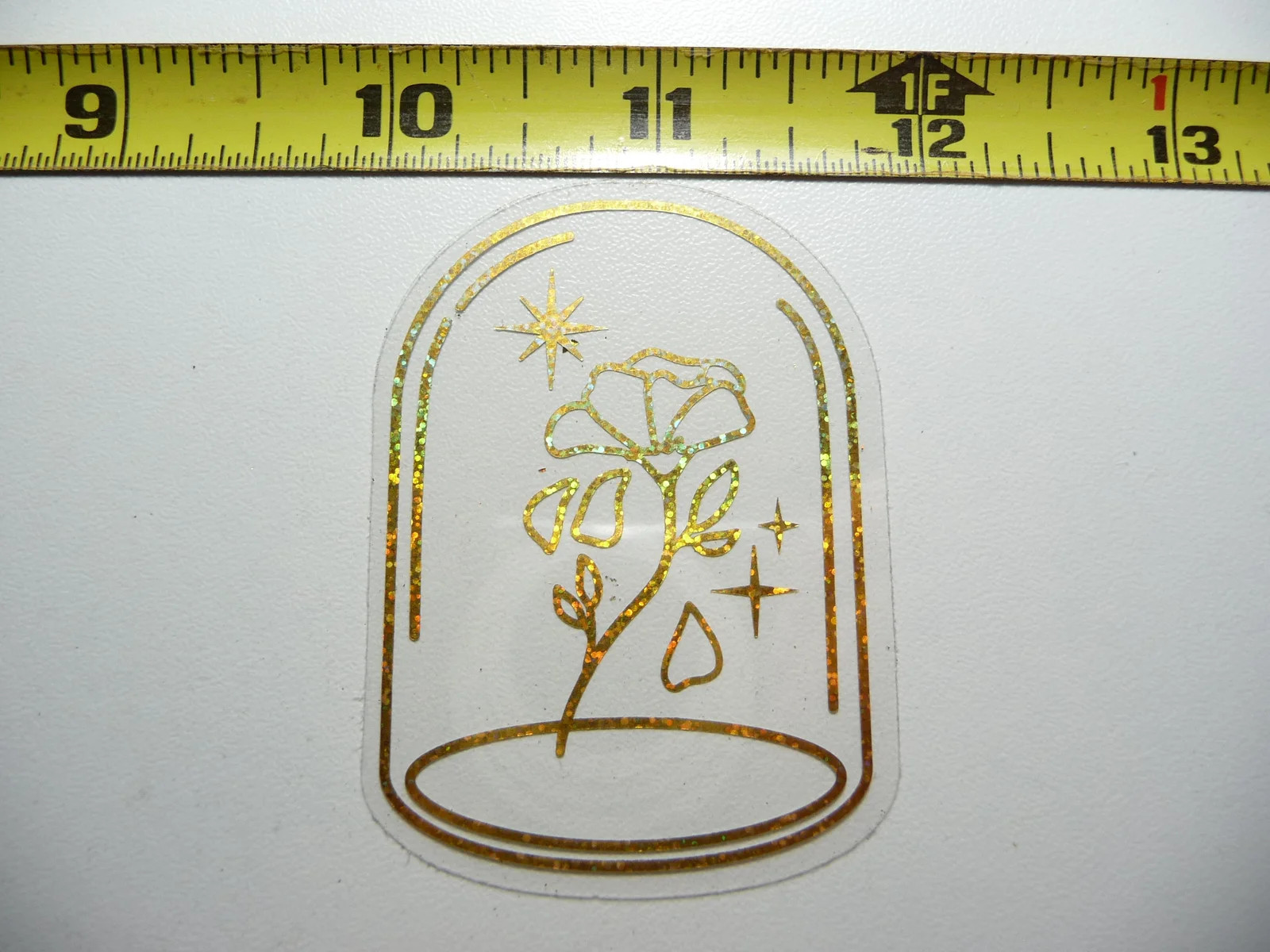 HOLOGRAPHIC ROSE DISPLAY GLASS CASE SMALL STICKER DECAL REFLECTIVE SHINY