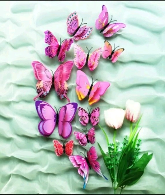 3D Magnetic Butterfly Wall Sticker Reusable PVC 12 Pack Pink Butterflies Asst