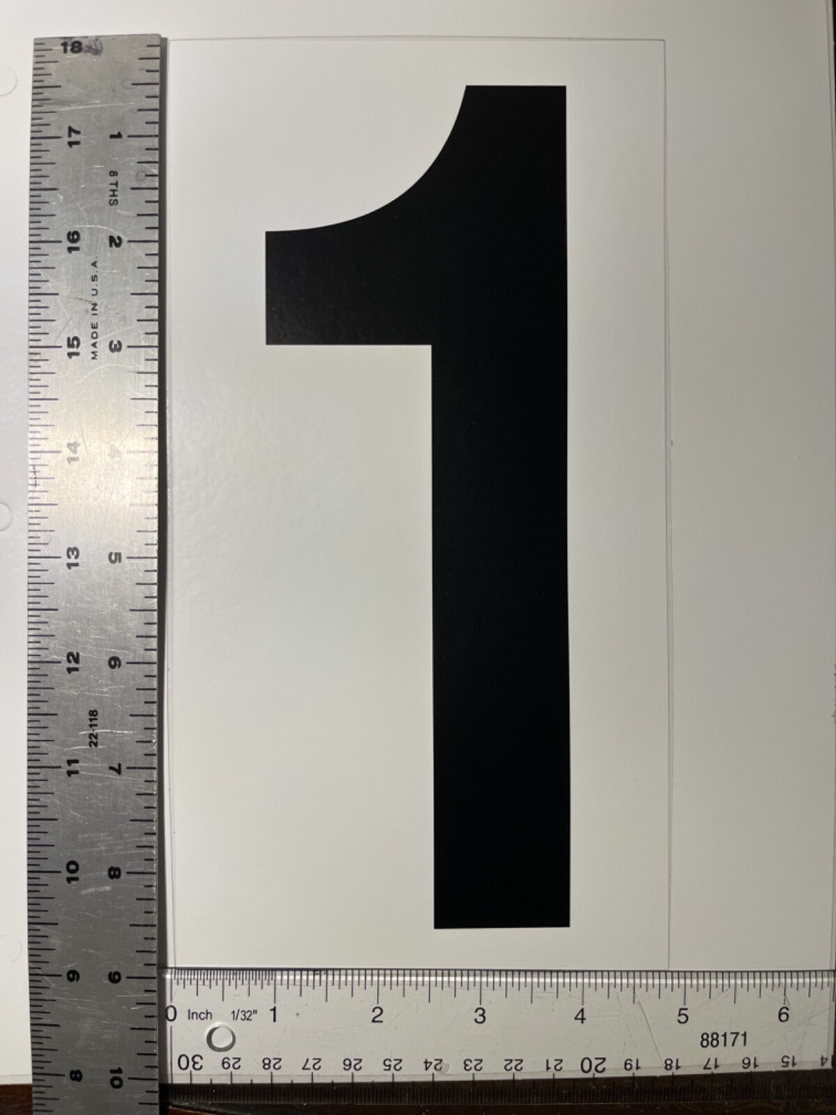 #1 Vinyl Number Sticker Large 9" x 5" black on white for outdoor