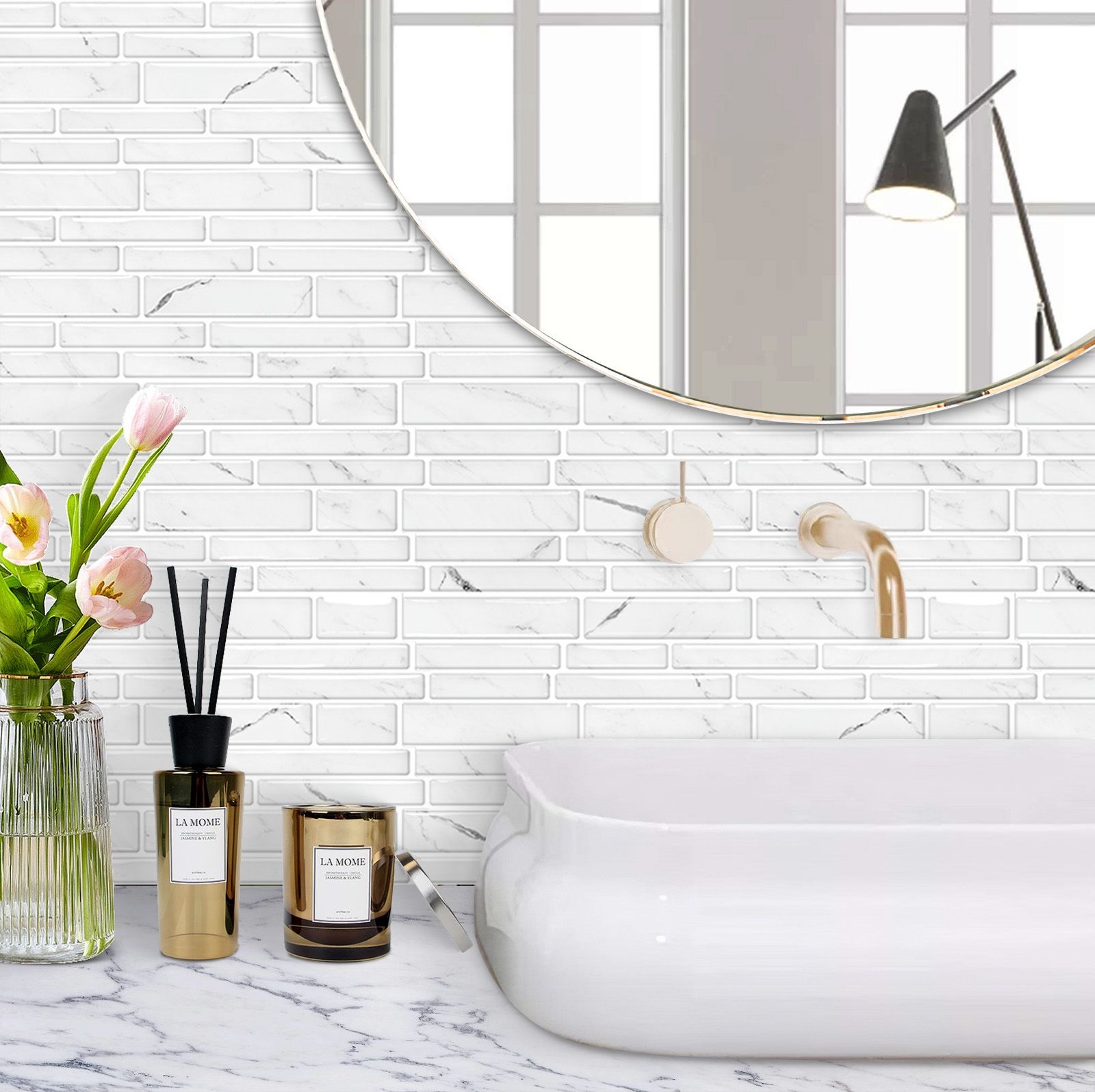 3D Marble Tile Stickers 12×12" 10-Pack, Self-Adhesive, Kitchen Bathroom Decor