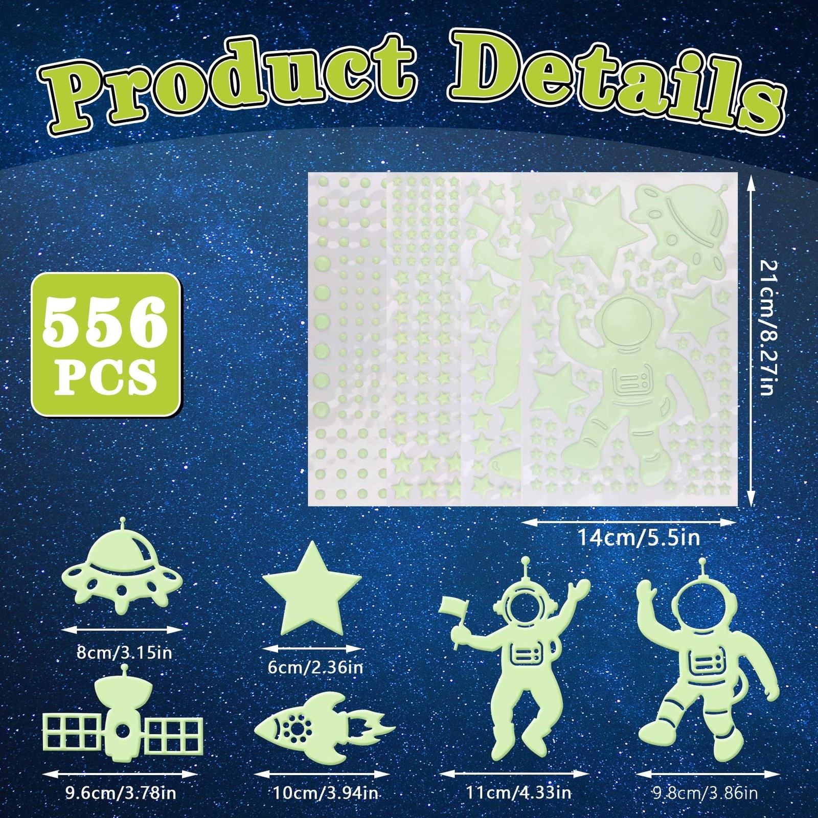 556PCS Glow Dark Stars Ceiling 3D Space Galaxy Stickers Astronaut Rocket Planet