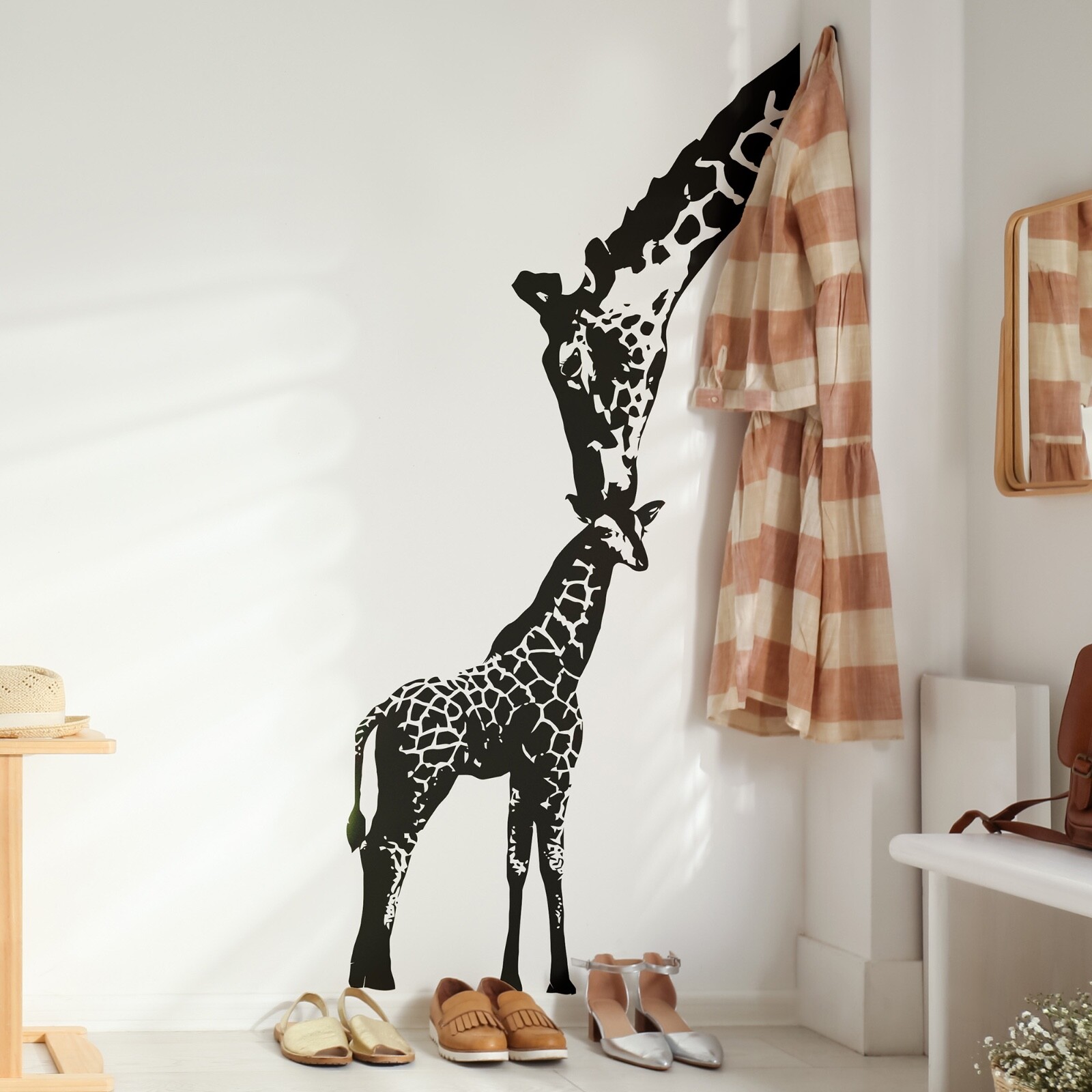 Baby Giraffe Decal Mother Giraffe Wall Decal Sticker. Africa Safari (Black) #384