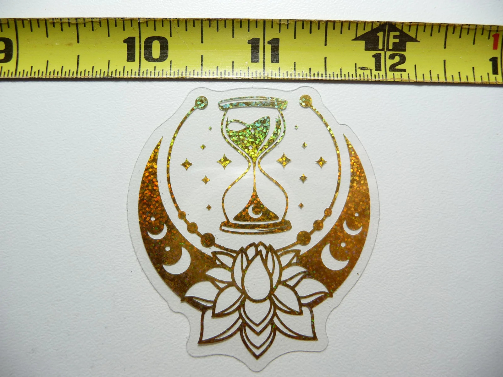 HOLOGRAPHIC LOTUS HOURGLASS MOON SMALL STICKER DECAL REFLECTIVE SHINY BEAUTIFUL