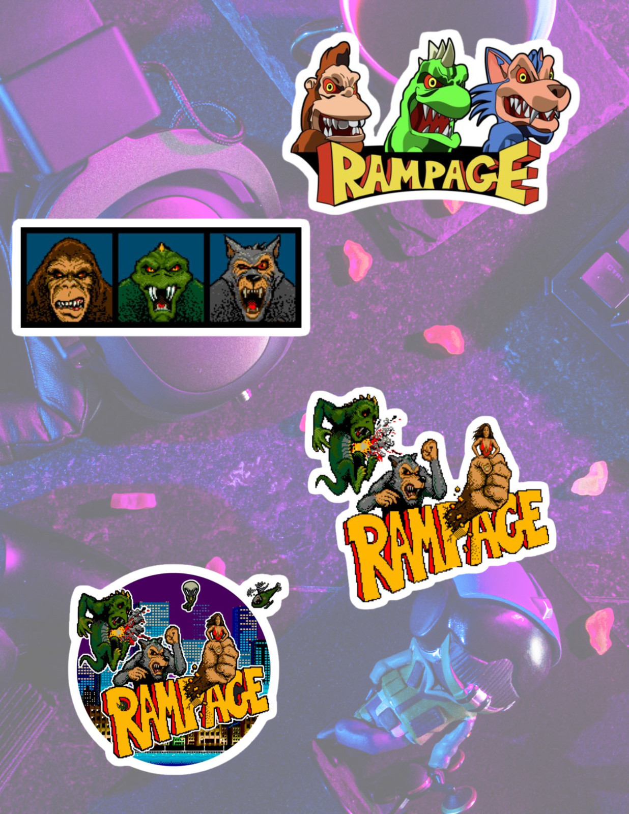 Rampage Retro Video Games 4pc Sticker Pack