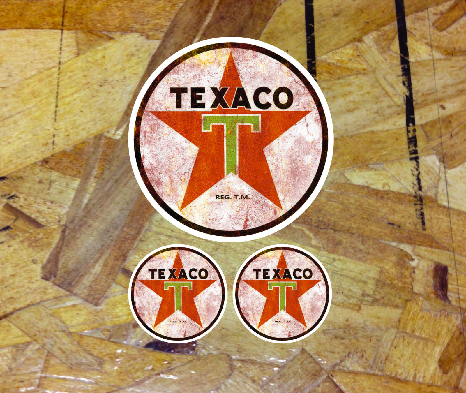 Distressed Texaco Round Gas Oil Vintage Vinyl Decal Sticker 3 for 1 – Pick Style