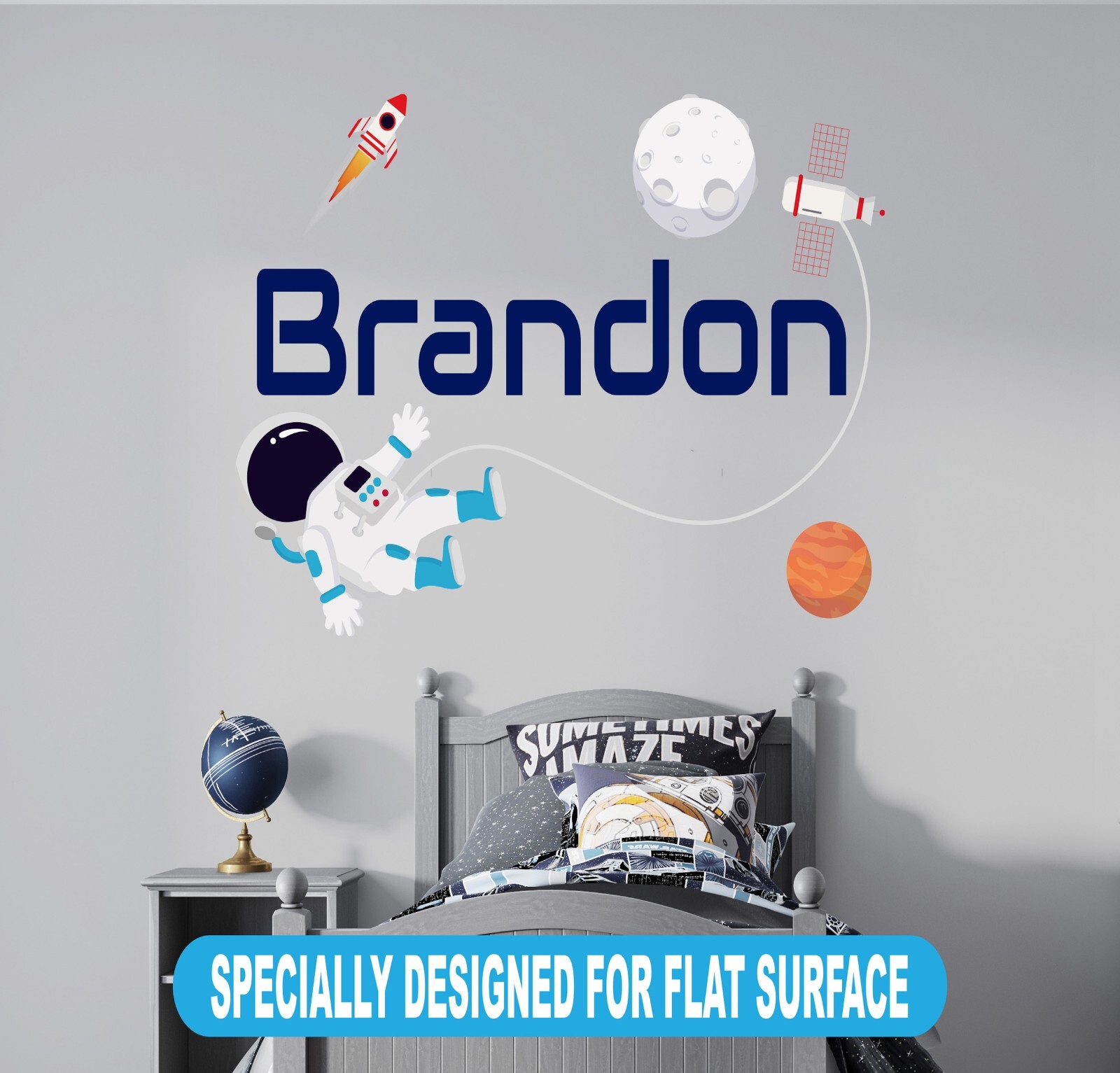 Custom Name Astronaut Wall Decal – Outer Space Wall Art Sticker