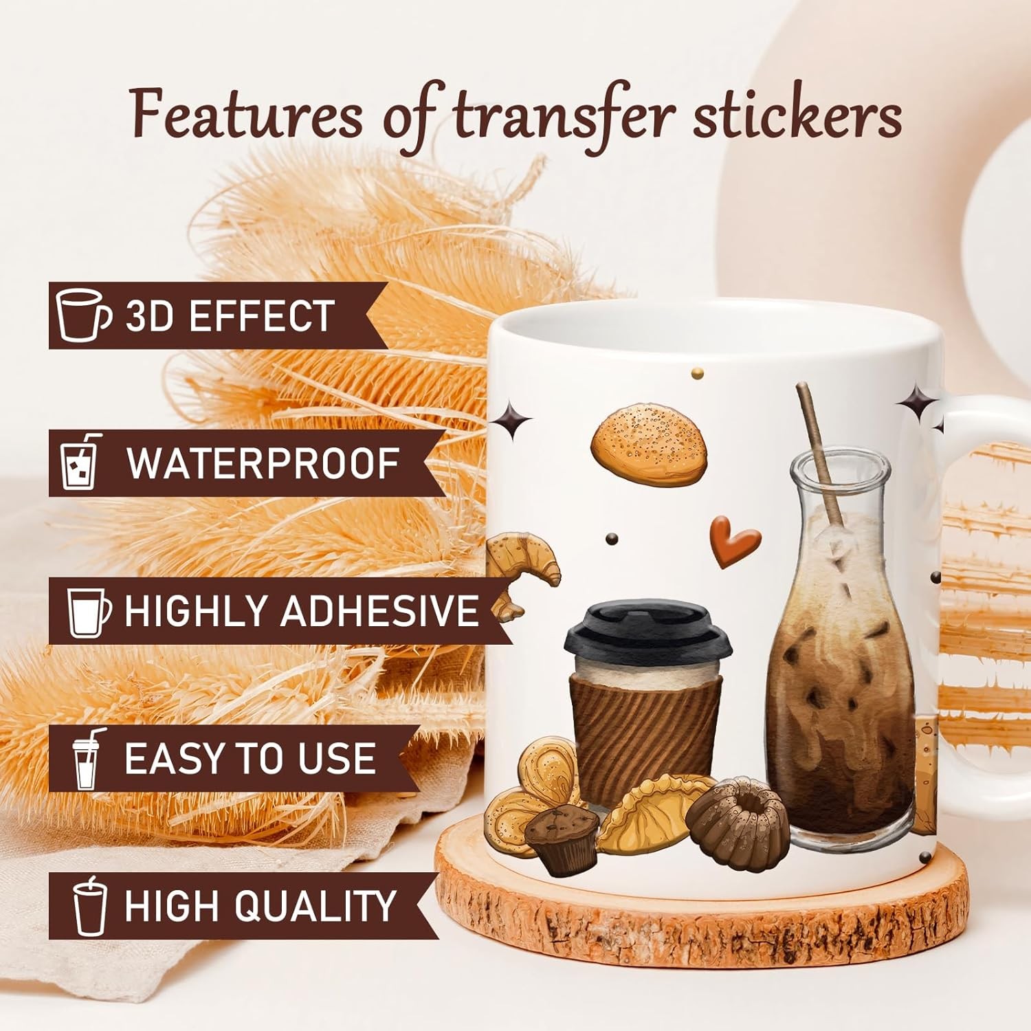 Coffee UV DTF Cup Wraps – 8 Sheets Coffee UVDTF Decals for 16 oz Glass Cups,