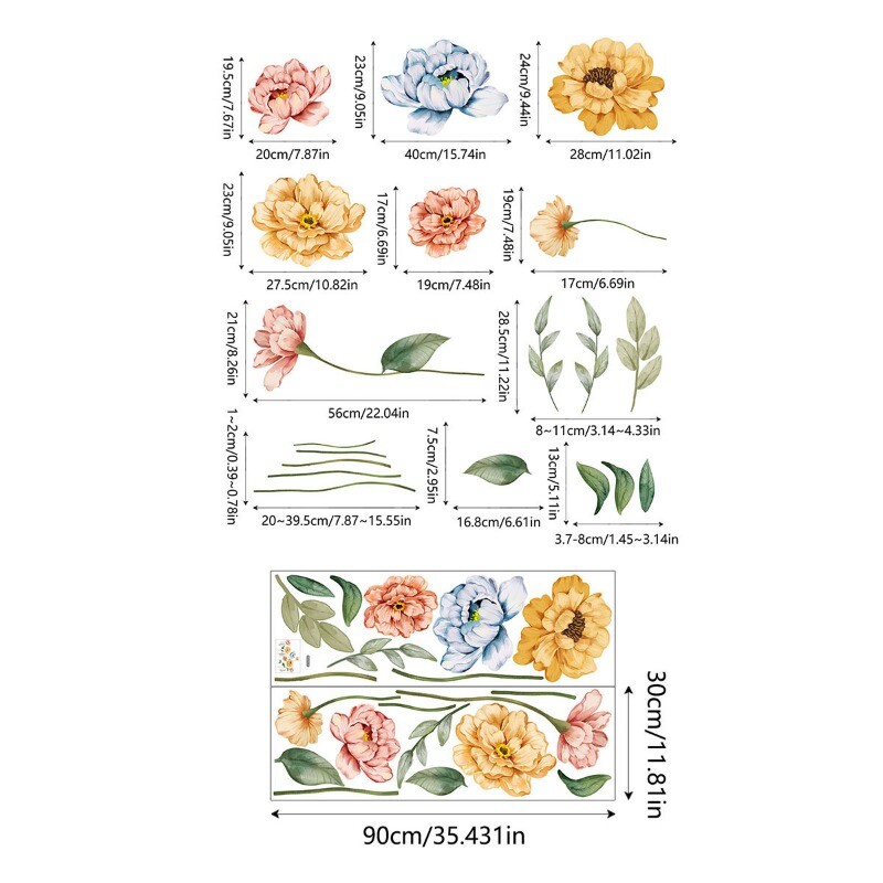 Flower Wall Stickers Clings Decals PVC Floral Living Room Art Retro Home Decor