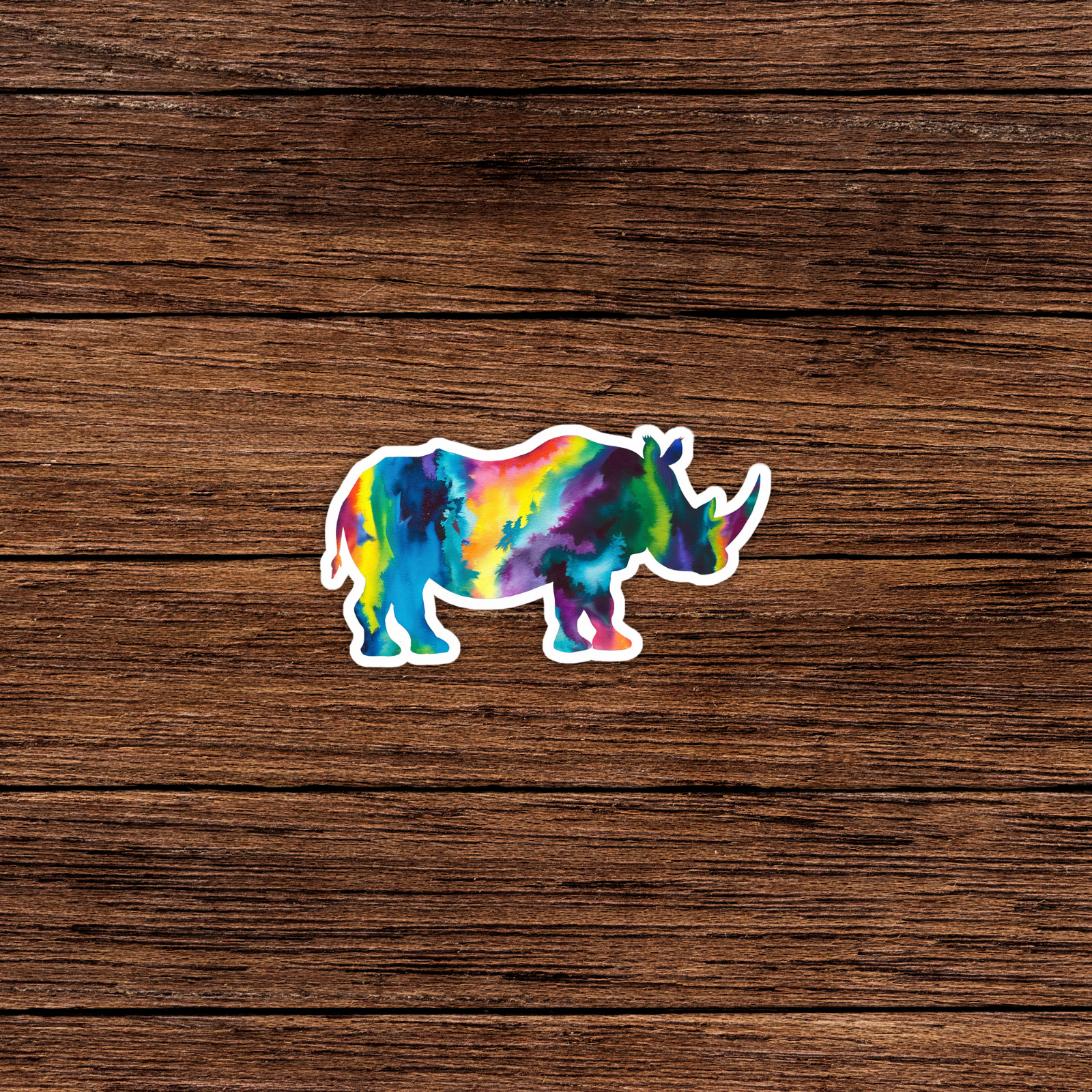 Vibrant Rainbow Tie-Dye Rhinoceros Sticker – Colorful Wildlife Art Decal #552