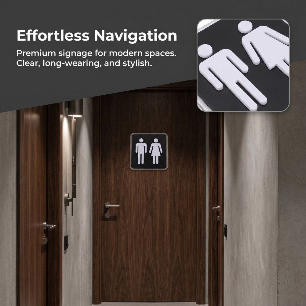Unisex Restroom Sign: 3.94 X 3.94 Inches Black Acrylic Sign with Strong