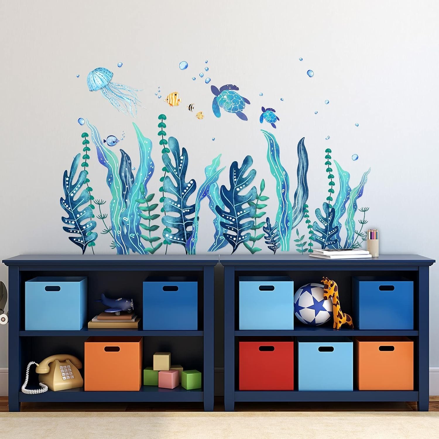 5 Sheets Ocean Sea Turtle Wall Decals Stickers Under The Sea Stickers Seaweed…
