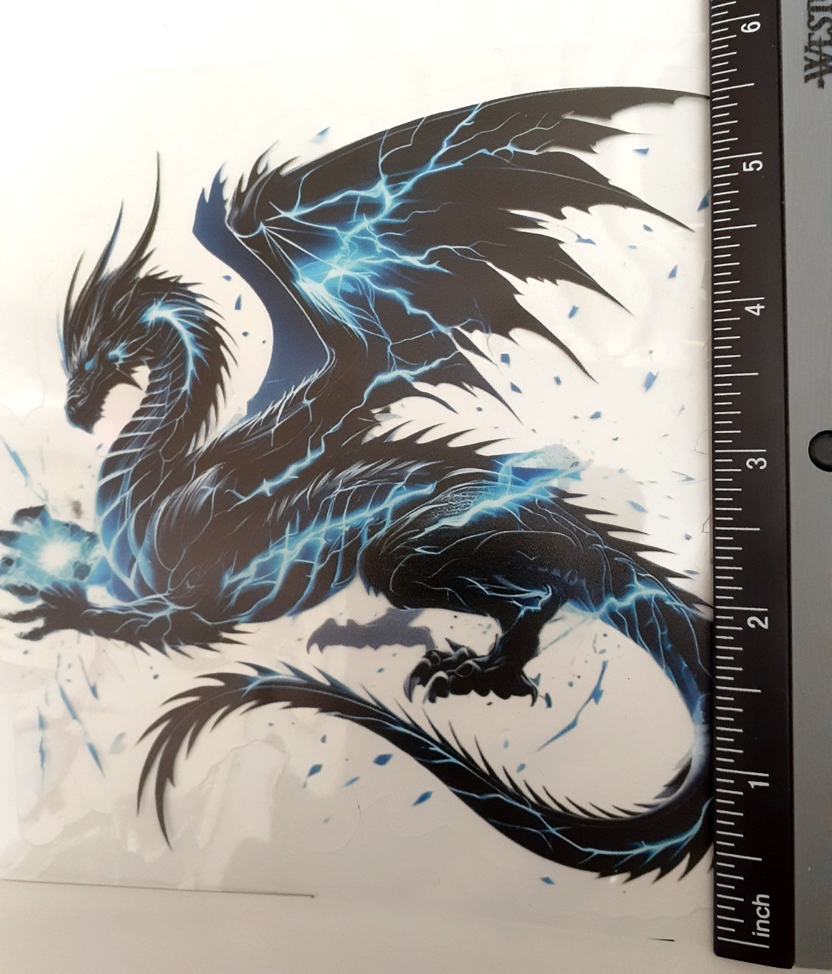 Thunder & Lightning Dragon Vinyl Decal Sticker 5.75" x 5.75" Clear Background