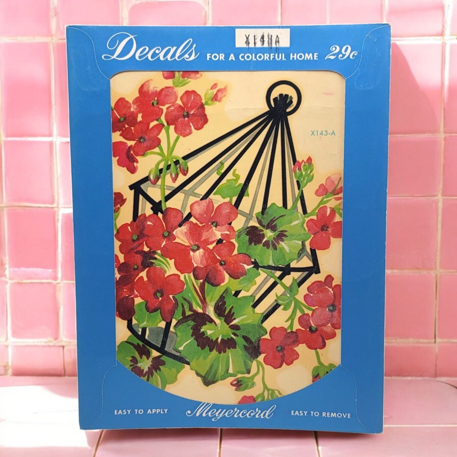 Vintage Meyercord Decorator Water Decal Floral Birdcage Geranium Tile Sticker