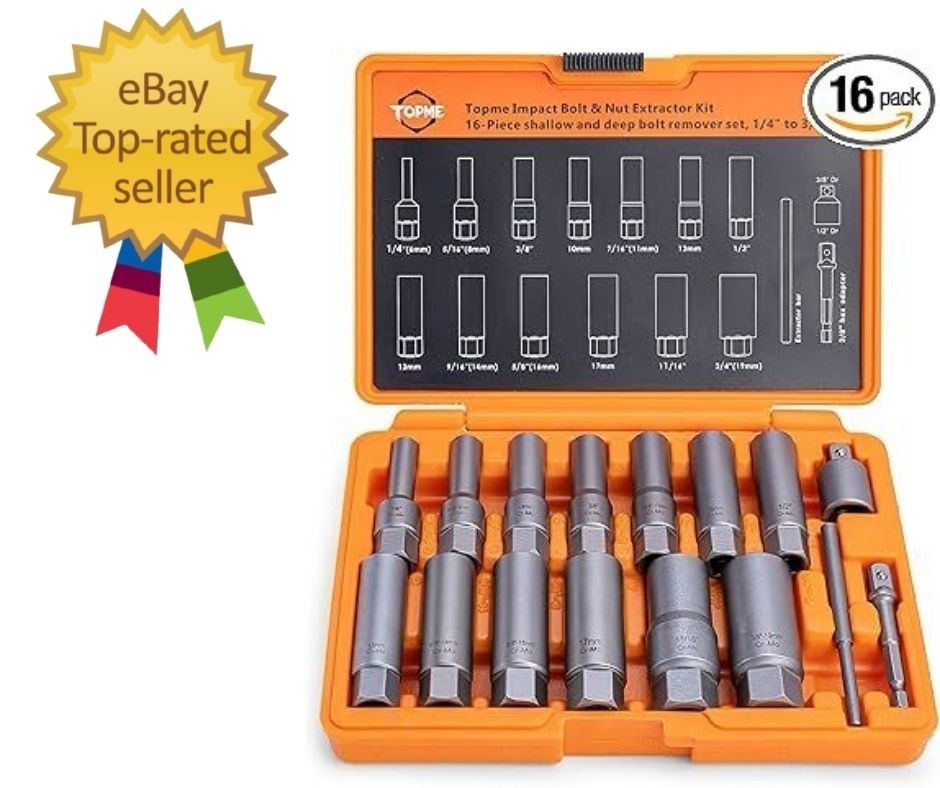 Deep Bolt Extractor Set,16 PCS Impact Bolt & Nut Remover Set, Stripped Lug Nut
