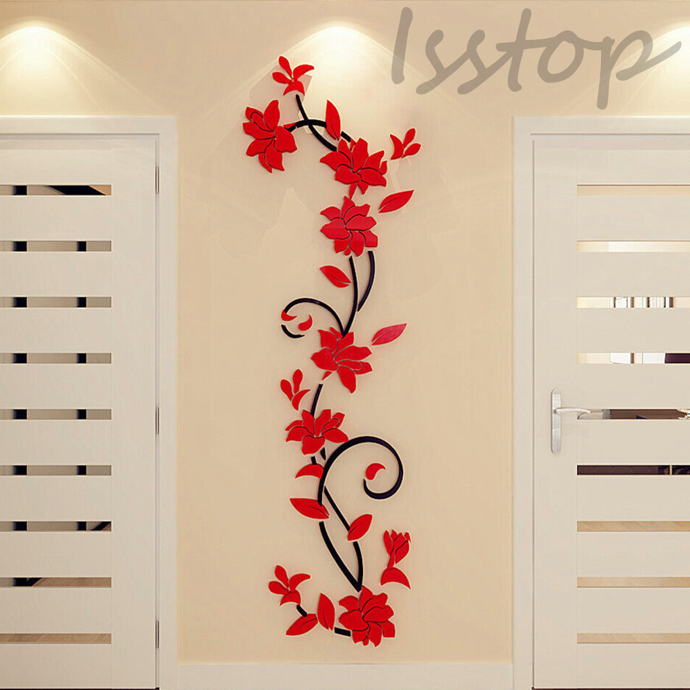 3D Rattan Flower Stickers for Wall Door Living Room Bedroom Decal Diy Decor