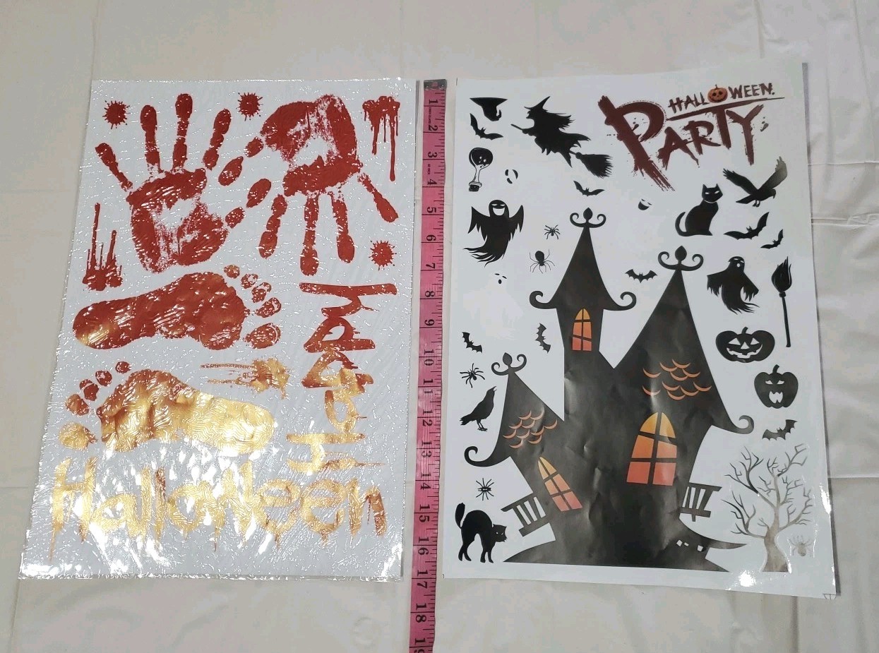 6 Sheets Halloween Decoration Stickers Handprint Footprint Cat Ghost Spider