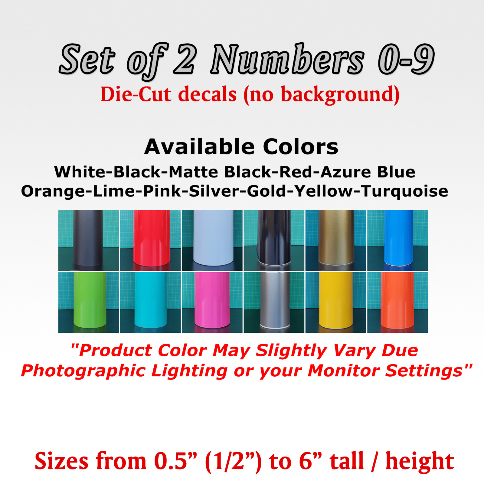2 pack Numbers 0 to 9 Vinyl Die-Cut Decal set of 20 pieces sticker custom number