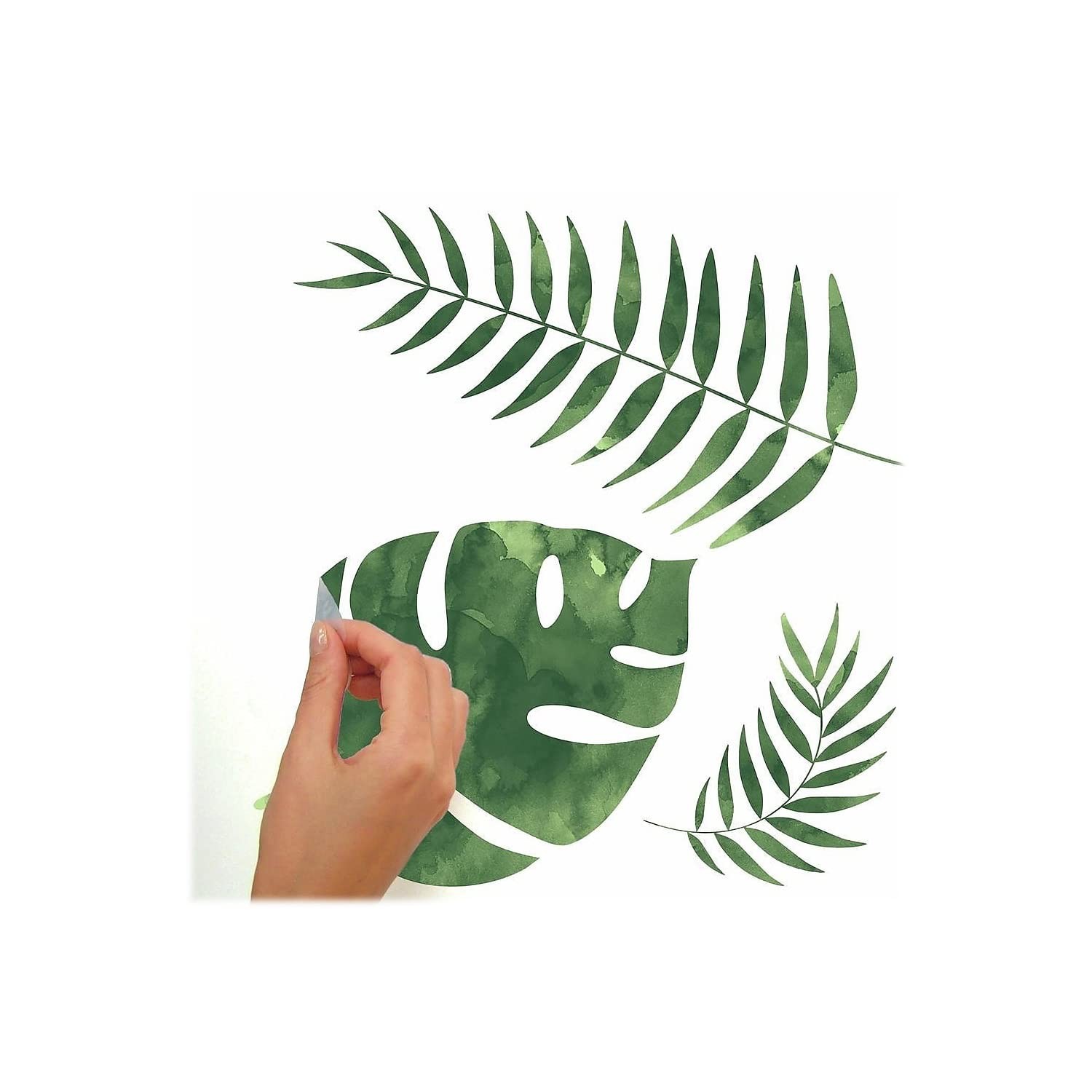 RMK3655SCS Palm Leaves Peel and Stick Wall Decals Green 4 Sheets 9 inches x 1…