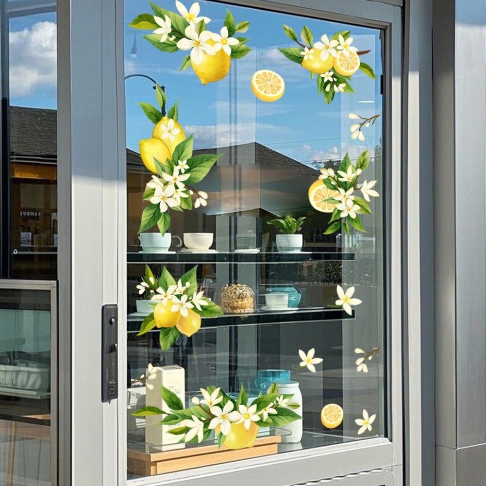Modern Lemon Floral Static Cling Decal 11.81 x 23.62 in for Kitchen Living Room