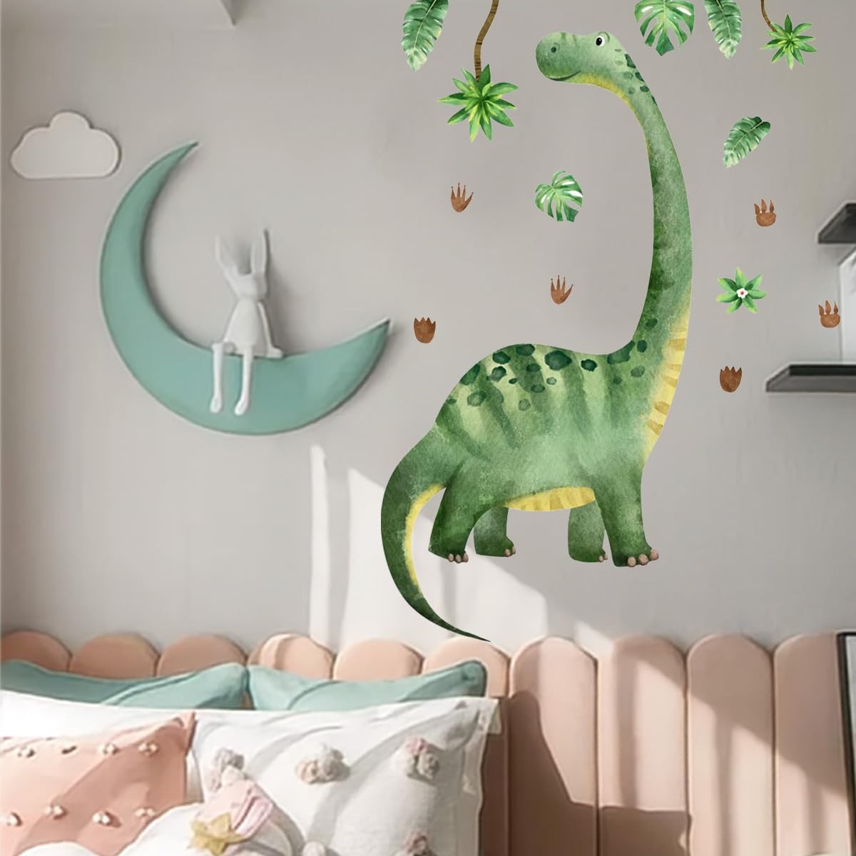 Large Dinosaur Wall Decals for Boys Bedroom Dino Footprint Neutral Wall Stick…