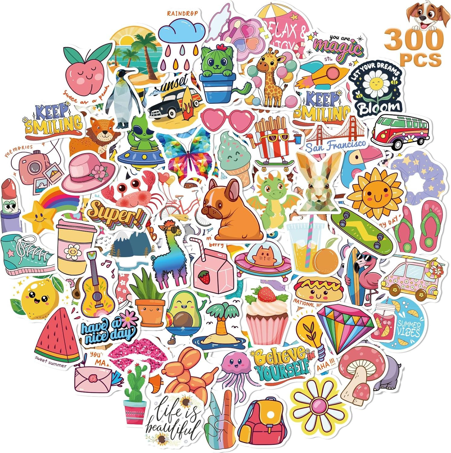 200 PCS Cute Stickers for Kids,Water Bottle Sticker Pack for Teens Girls Boys,Wa
