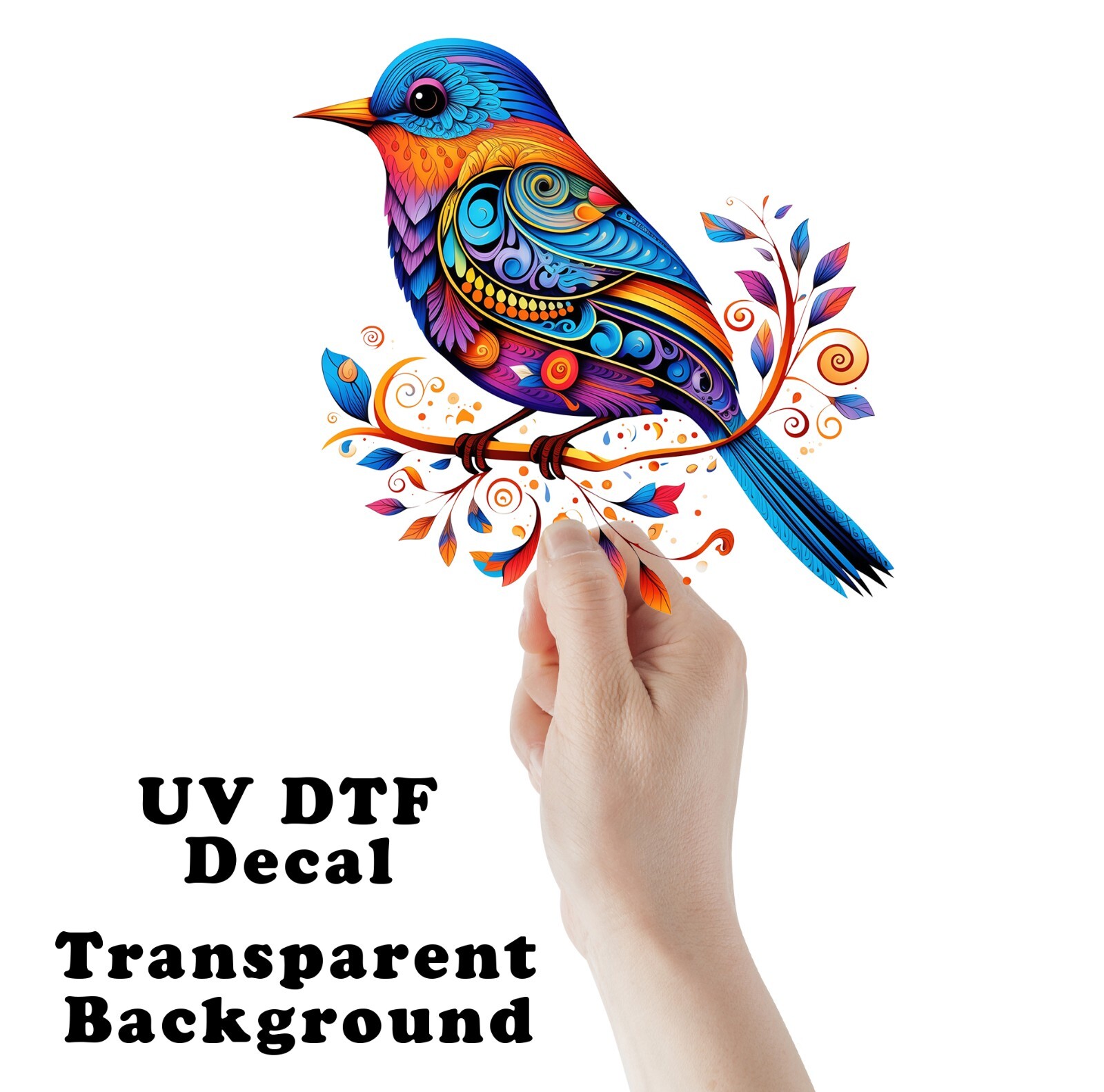 Colorful Doodle Bird UV DTF Transparent Sticker / Decal