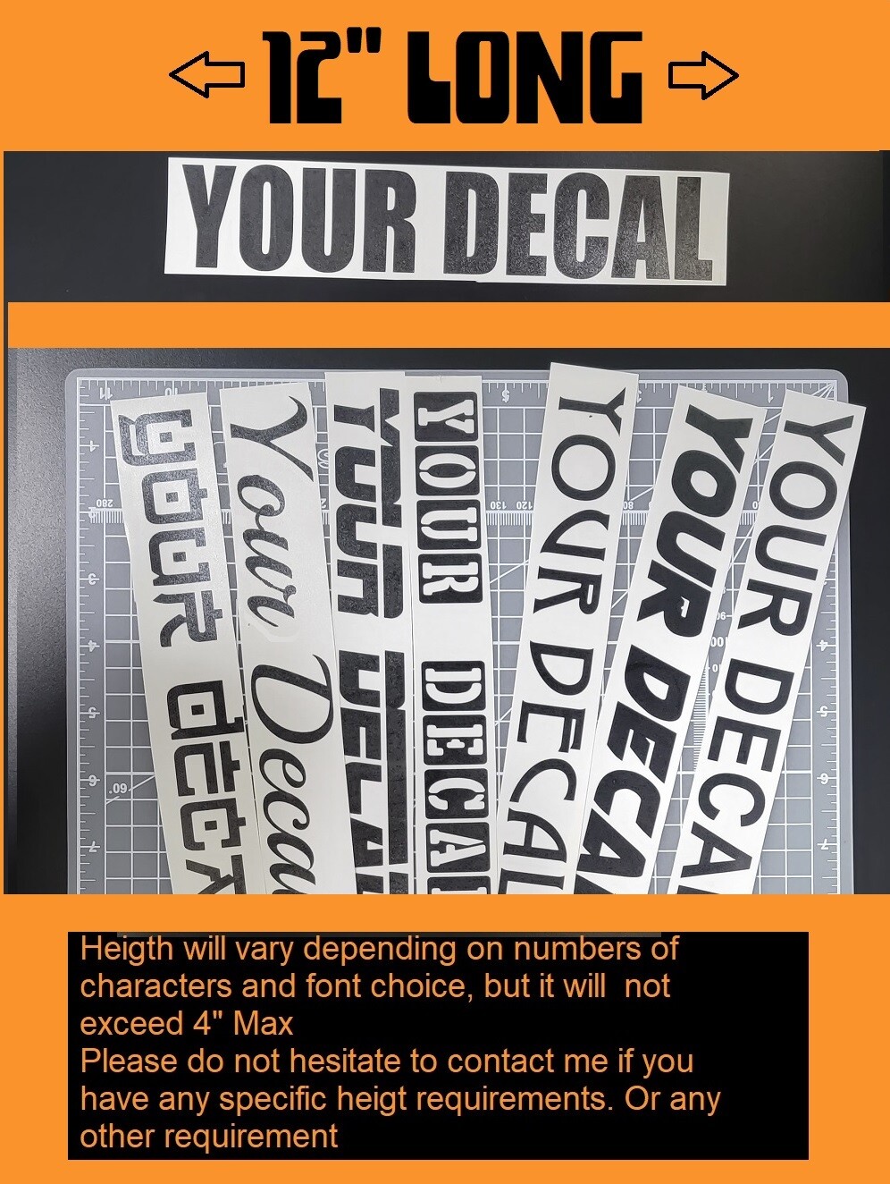 12" Long Custom Made Personalized Vinyl Lettering Name Decal Sticker Car Window
