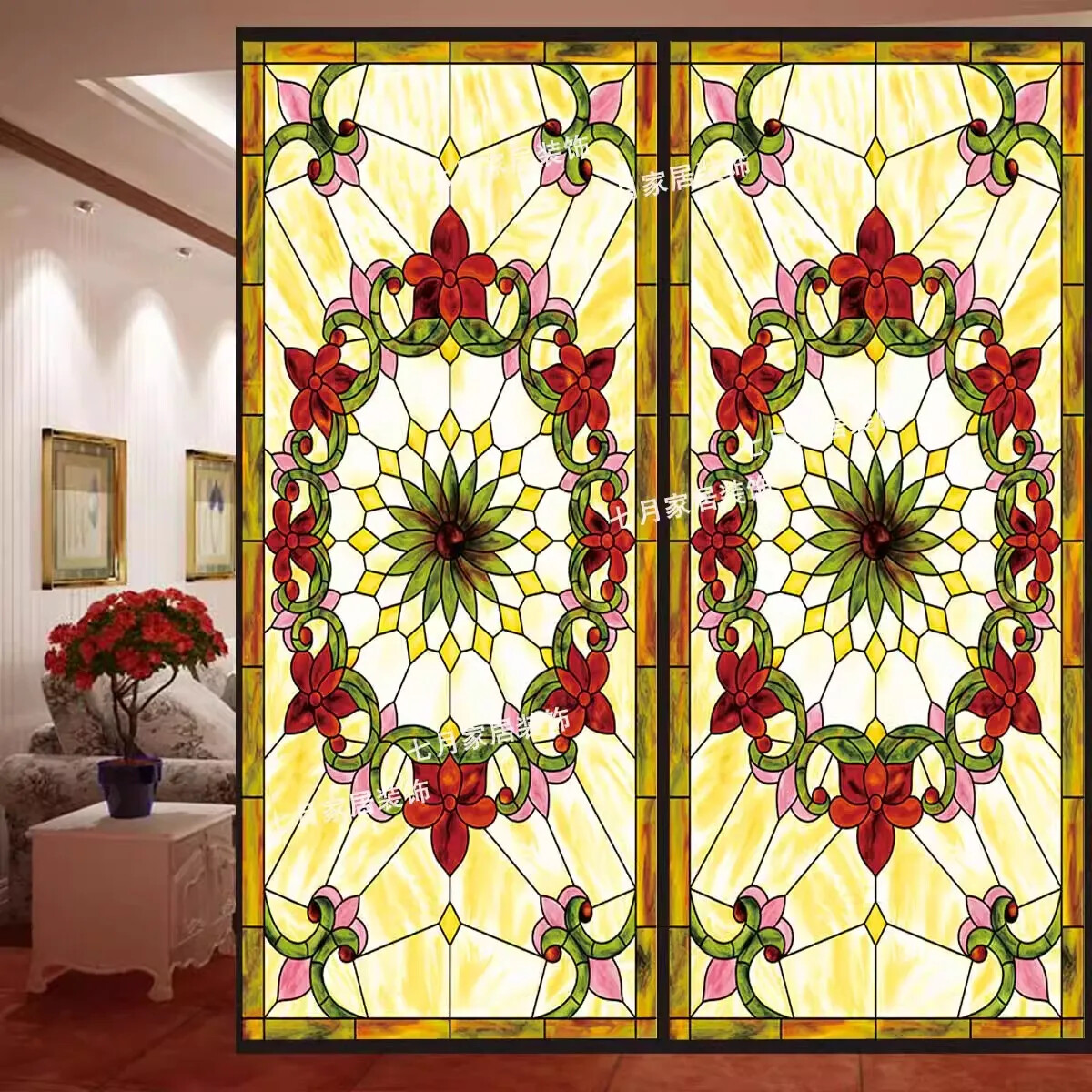 Vintage Static Cling Privacy Stained Window Film Opaque Frosted Glass Sticker
