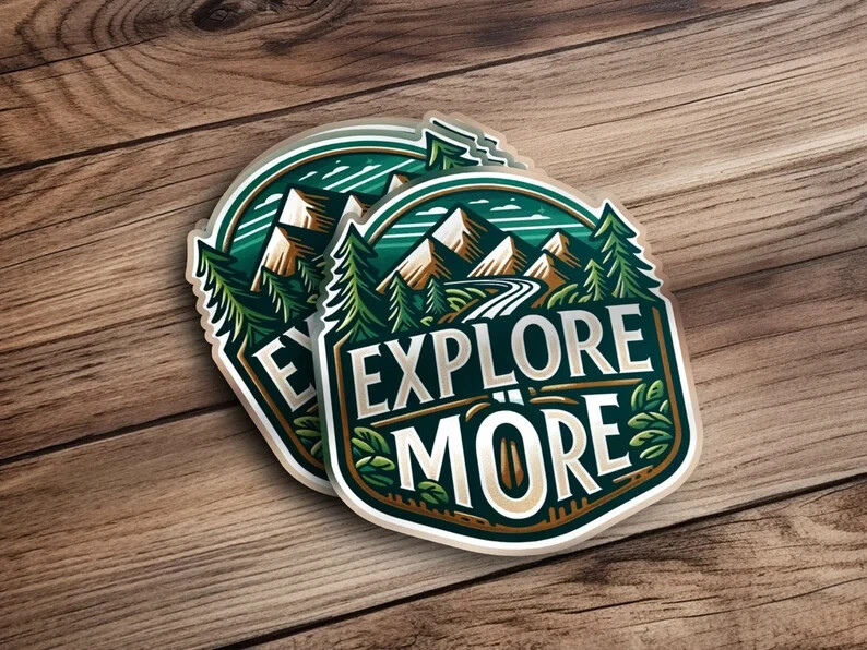 Explore More Sticker – Mountain Hiking Adventure, Water-Resistant Outdoor Decal