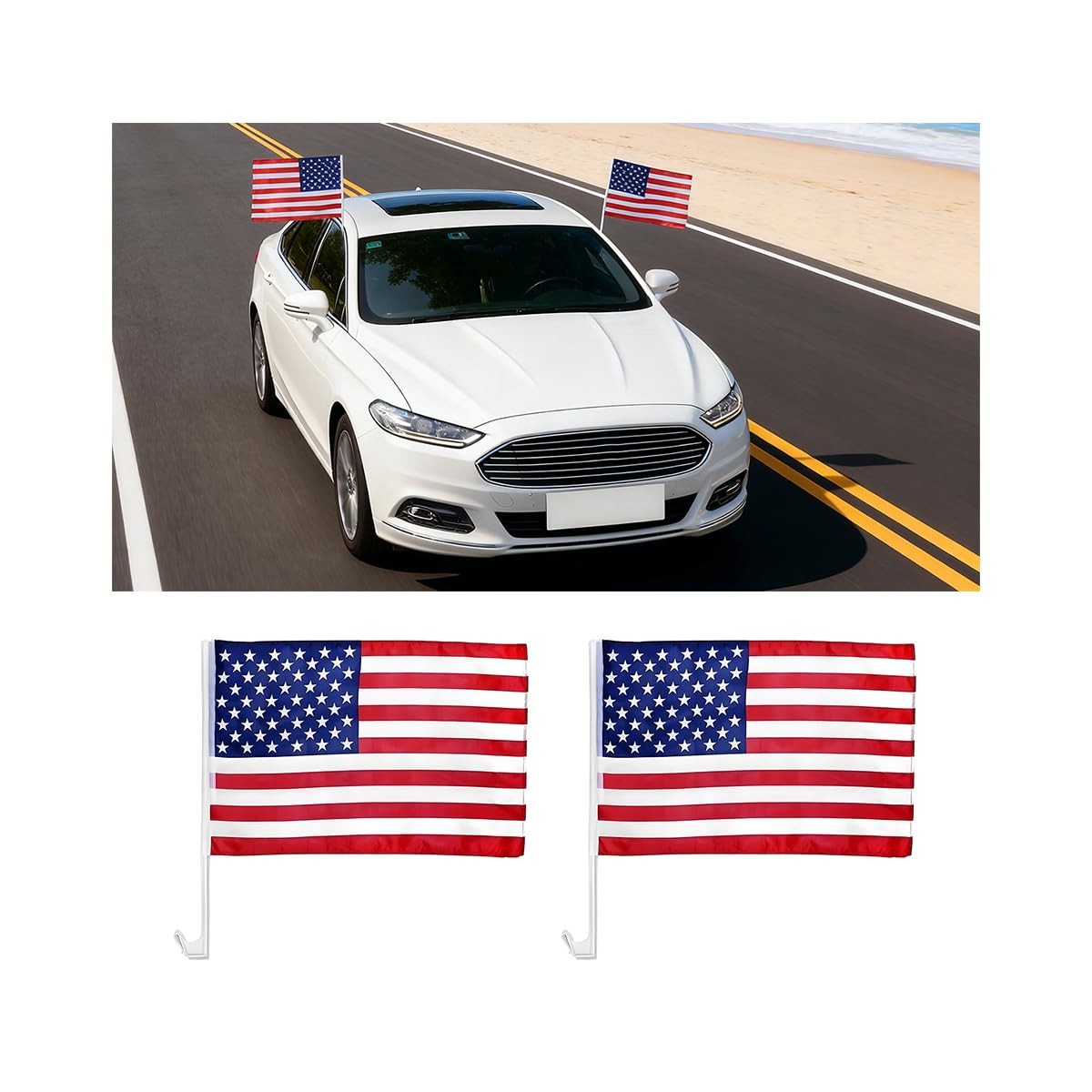 2 Pack 17×12 Inch American Car Flags with Window Clip Vehicle Window Mount Flag