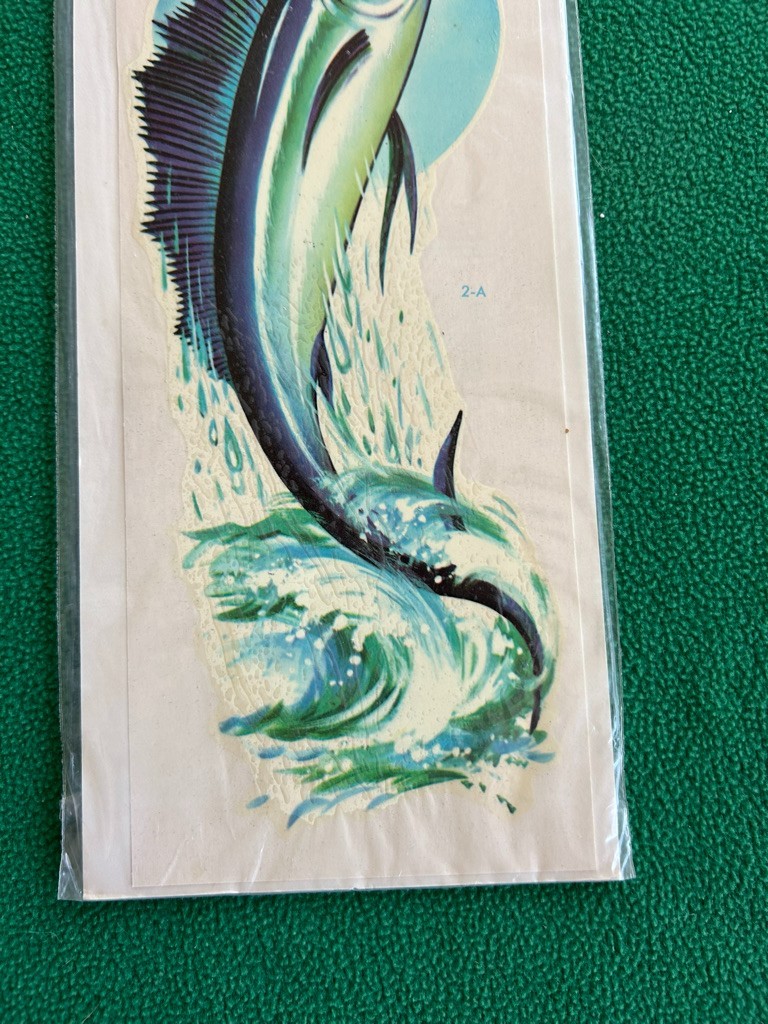 Vintage Meyercord Marlin Fish Glass Door Decal Mid-Century NOS 4.5 x 12.5