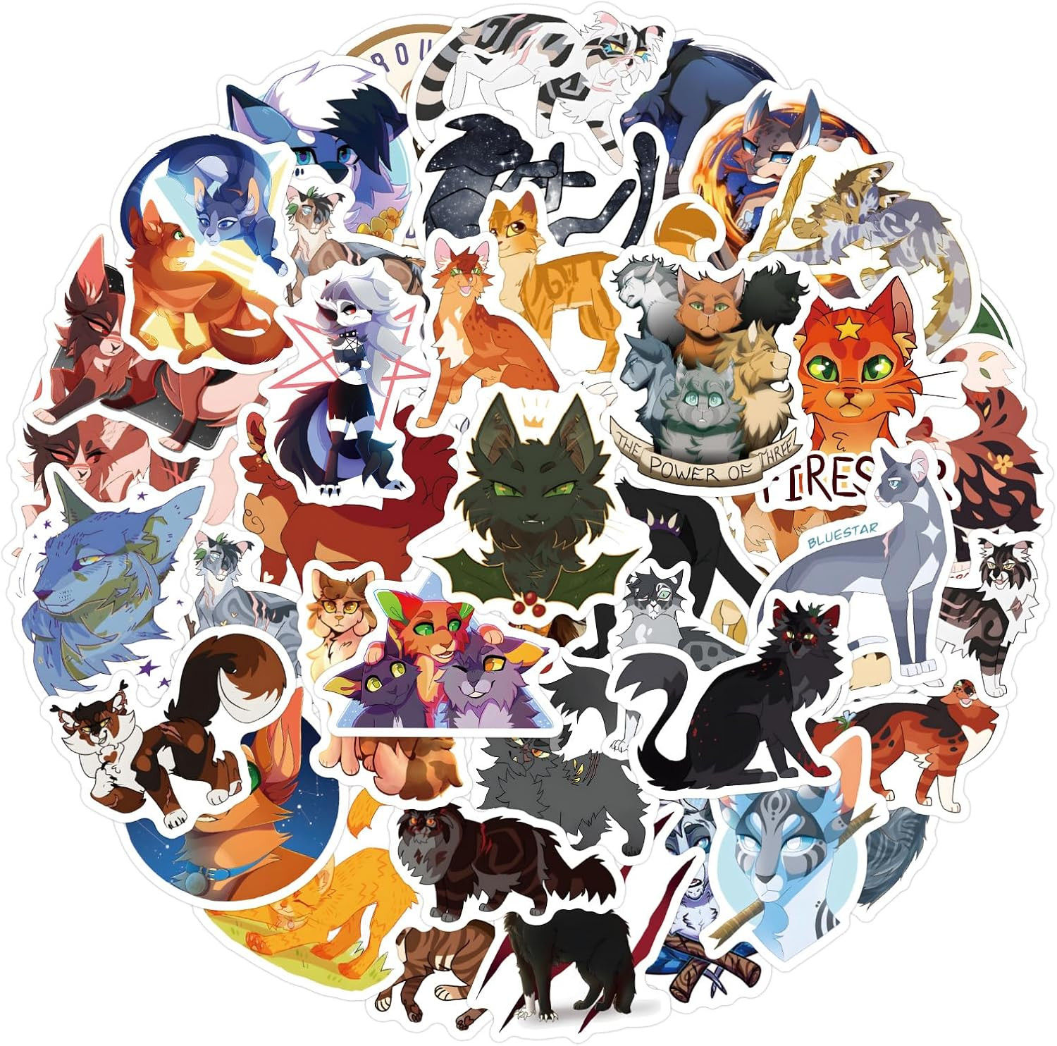 60PCS Warrior Cats Stickers for Kids Adults Cute Cats Stickers Pack Vinyl Water