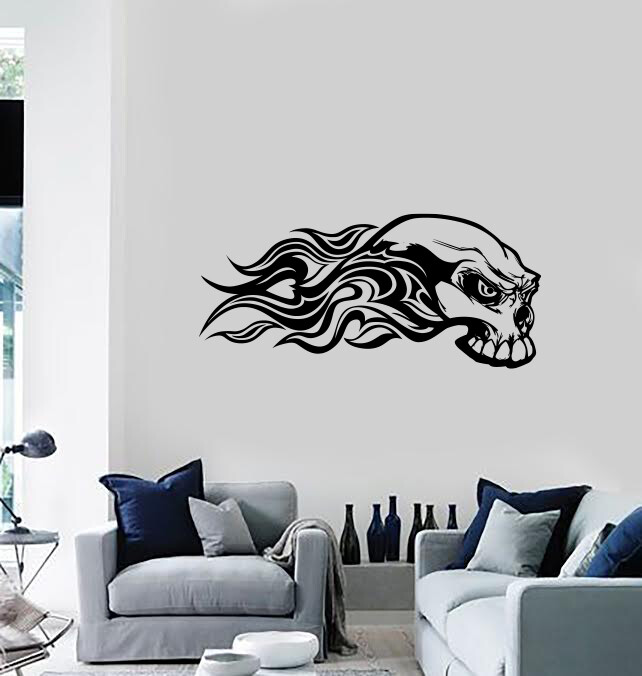 Wall Vinyl Decal Sticker Flaming Skull Car Motorcycle Truck Decor (n1171)