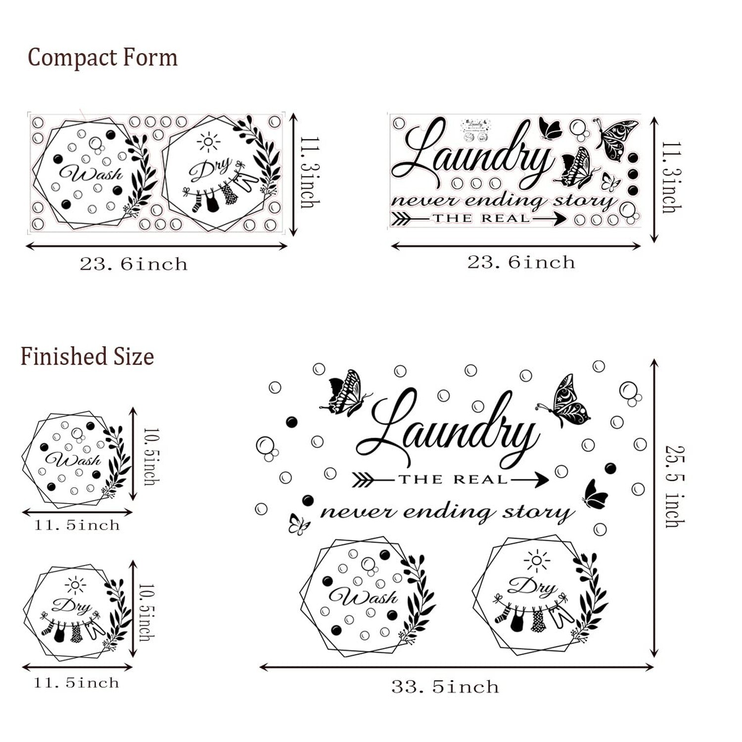 2 Sheets Wall Stickers Laundry Room Vinyl Wall Decal Wash Dry Vinyl Laundry S…
