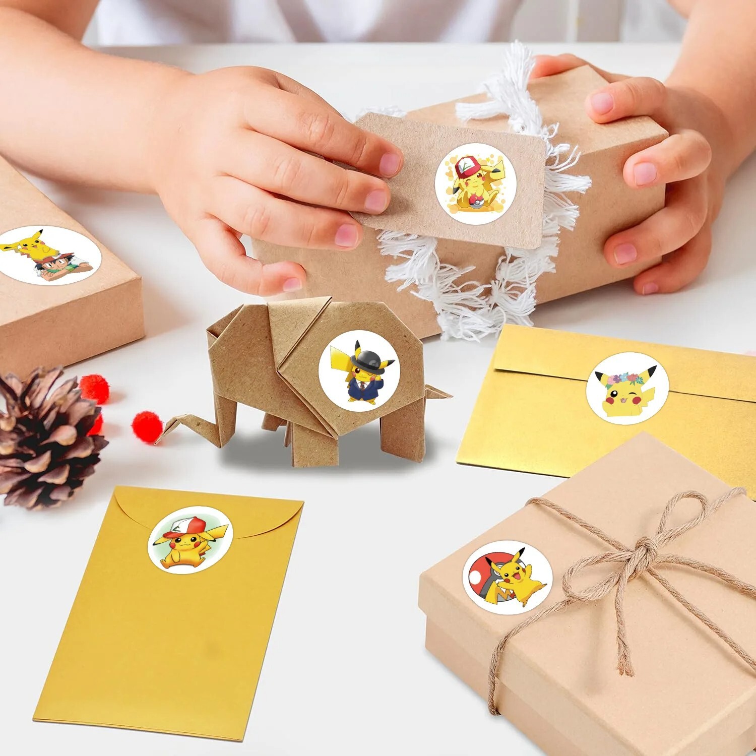 1000/500Pcs Electric Mouse Character Stickers Roll Kawaii Waterproof DIY Gift Ki