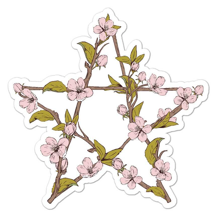 Pentagram Witch Flowers, Vinyl Decal Sticker, Indoor Outdoor, 3 Sizes, #8604
