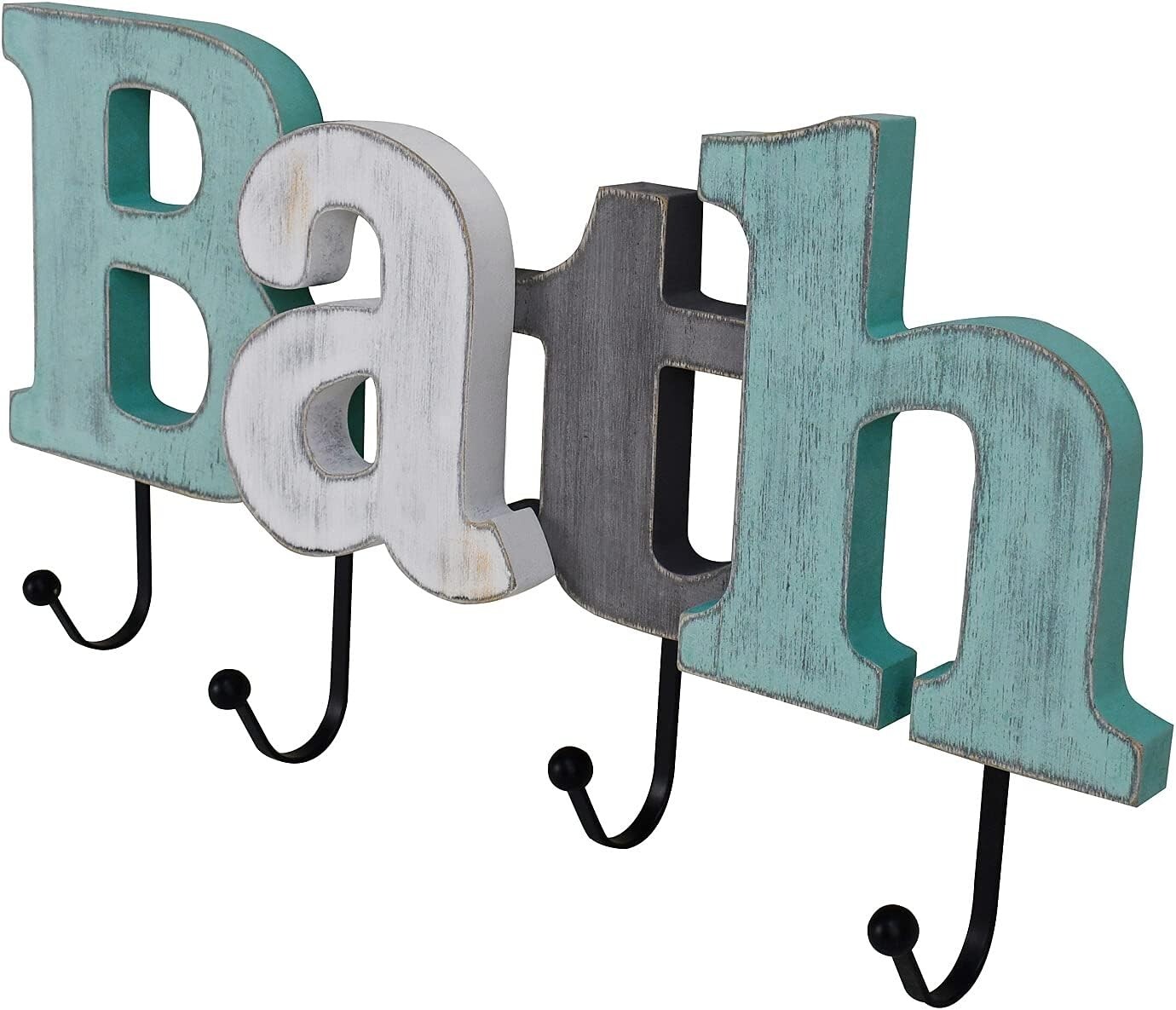 Bedroom Entryway Bathroom Word Cutout with 4 Hooks (Bath )