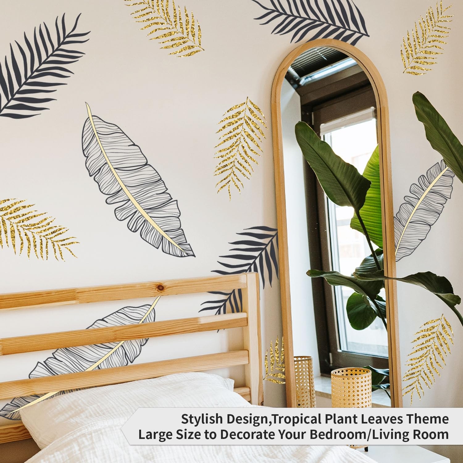 Flortlias Boho Wall Decals Peel and Stick Large Wall Sticker Leaves Vinly Tra…